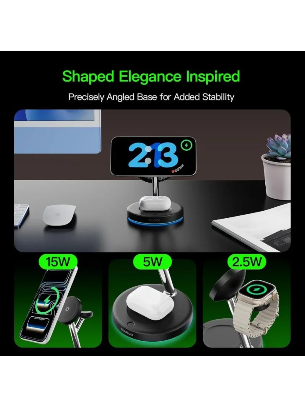 3-in-1 Wireless Charger Stand for iPhone, Apple Watch & AirPods - Fast Charging